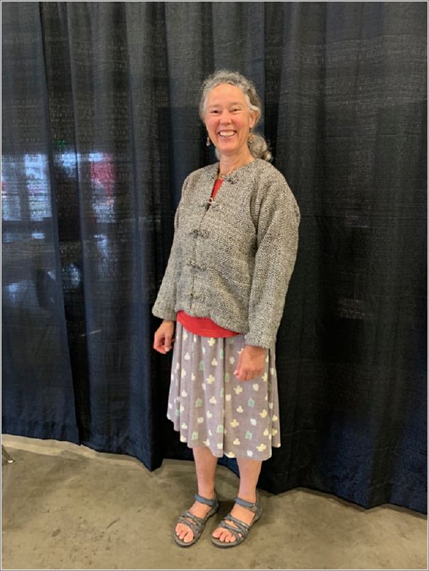 Best Weaving Award winner Lucelle Hoefnagel modeling her jacket. Photo: Kristi Gustfason.